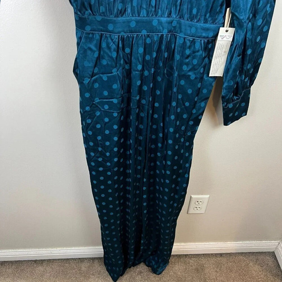 Happy X Nature Kate Hudson Polka Dot Jumpsuit Size 10 Open Back Teal Blue Event - Picture 11 of 15